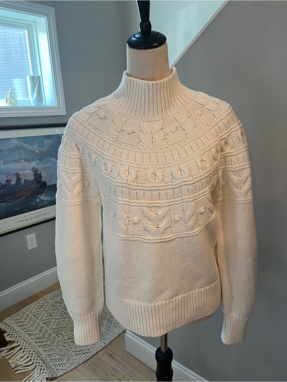 NWT BANANA REPUBLIC Sweater Couronne Cable Knit Turtleneck Ivory/Cream Sz MEDIUM